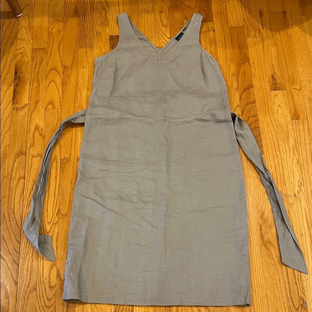Linen Adrienne Vittadini Army Green Sleeveless Maxi  Dress with Tie Waist Med